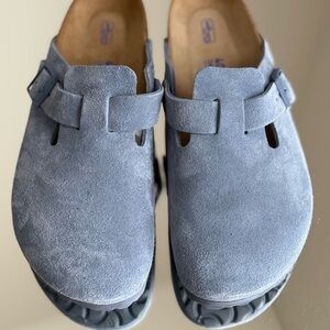 Blue Suede Slip-On Clogs